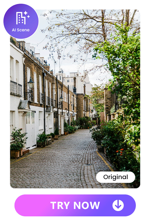 transform a street scene into fairy, marble, sunset, anime, winter and jungle styles with Vivid AI's AI Scene feature